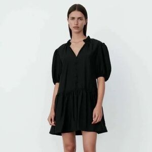 Zara Black Puff Sleeve Mini Dress